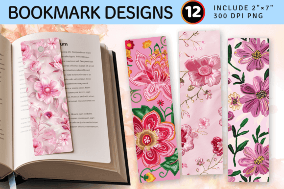 Pink Embroidery Flowers Bookmark Design